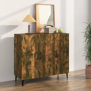 Sideboard 90x34x80 cm carved wood smoked oak effect