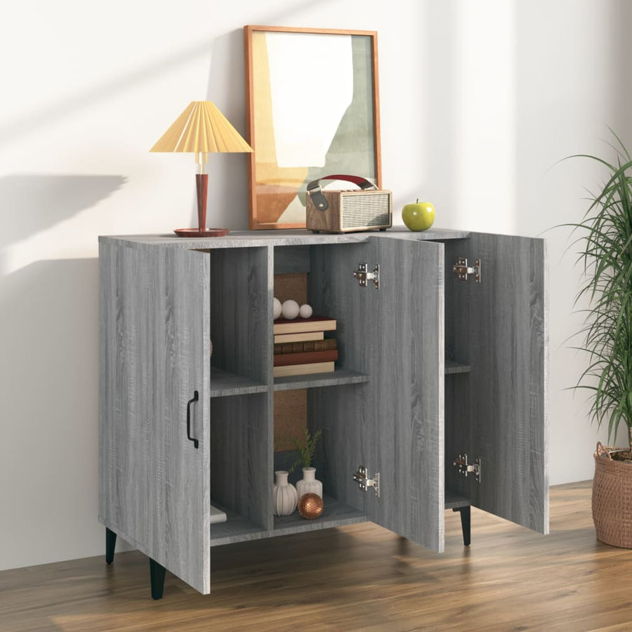 Dressoir 90X34X80 Cm Bewerkt Hout Eikenkleurig Grijs sonoma