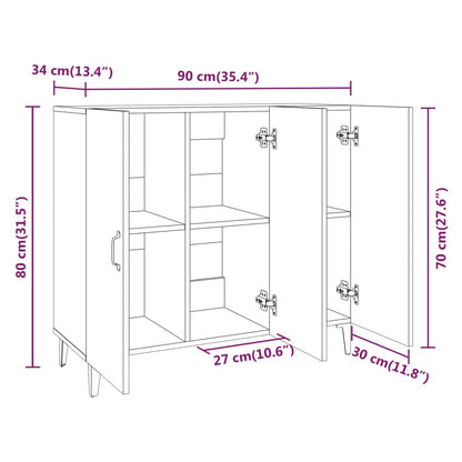 Dressoir 90X34X80 Cm Bewerkt Hout Eikenkleurig Grijs sonoma