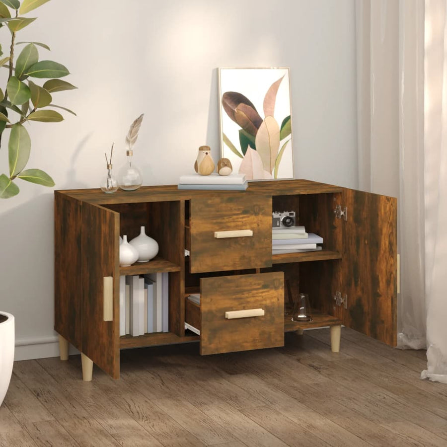 Dressoir 100X36X60 Cm Bewerkt Hout Gerookt Eikenkleurig
