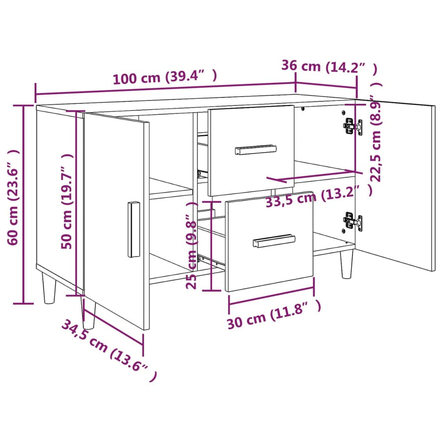 Dressoir 100X36X60 Cm Bewerkt Hout Gerookt Eikenkleurig