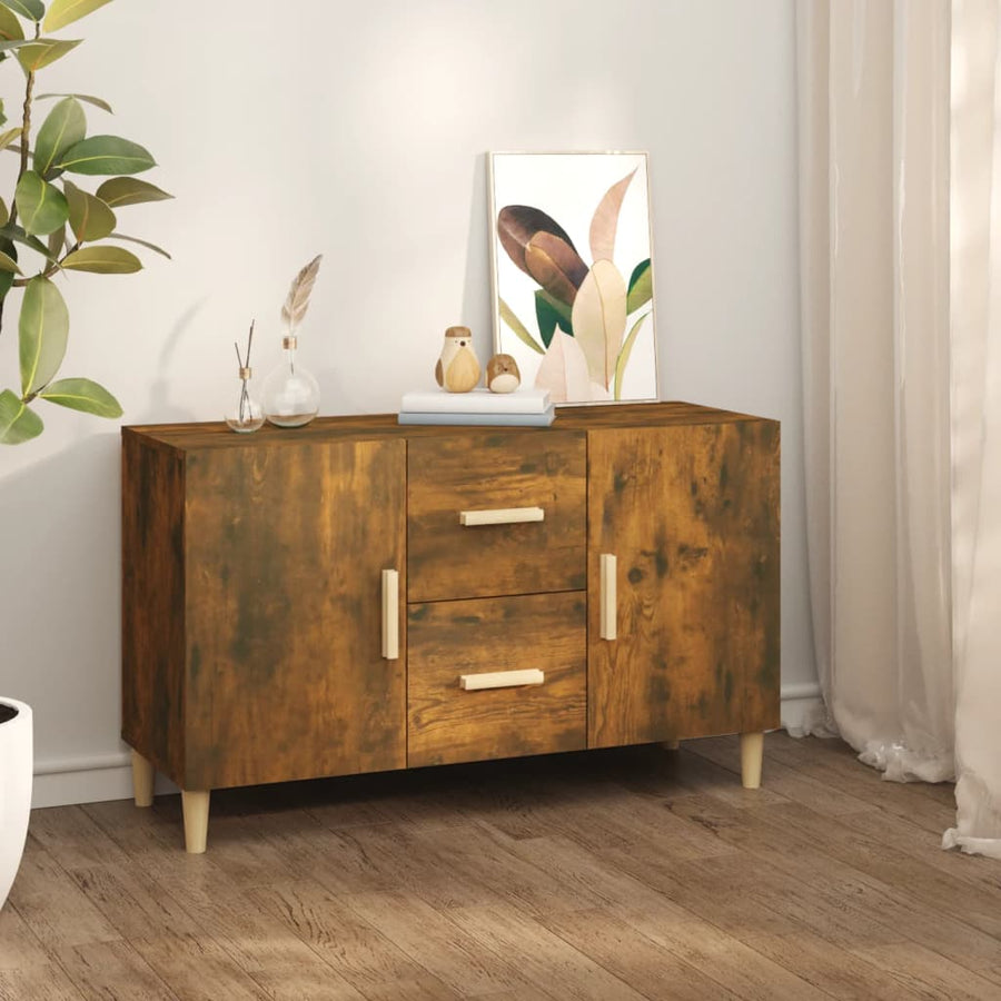 Dressoir 100X36X60 Cm Bewerkt Hout Gerookt Eikenkleurig