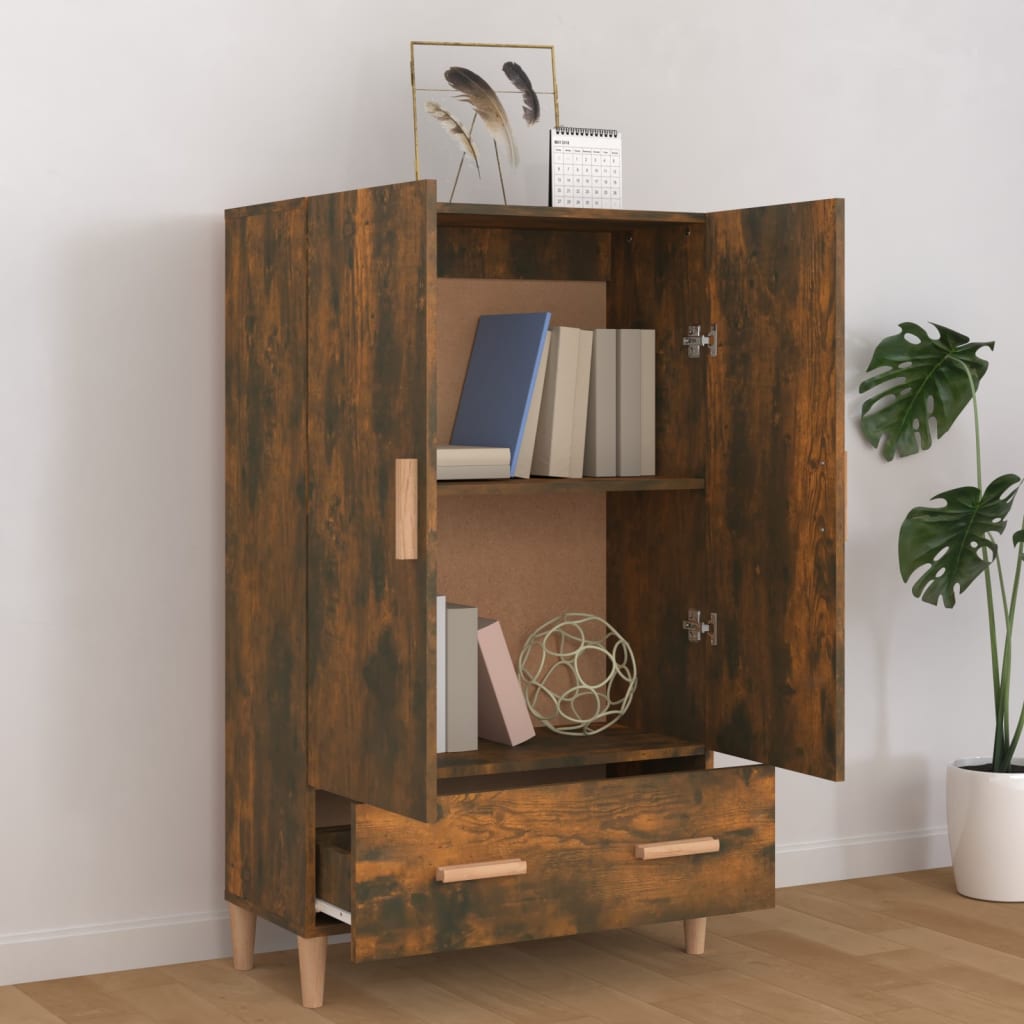 Hoge Kast 70X31X115 Cm Bewerkt Hout Gerookt Eikenkleurig