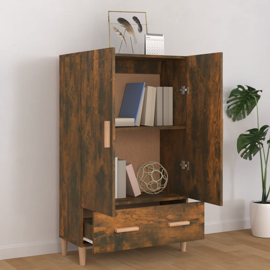 Hoge Kast 70X31X115 Cm Bewerkt Hout Gerookt Eikenkleurig