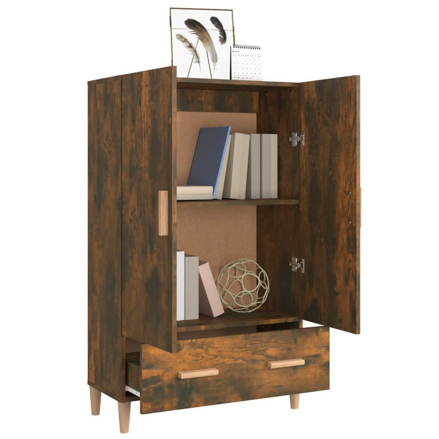 Hoge Kast 70X31X115 Cm Bewerkt Hout Gerookt Eikenkleurig