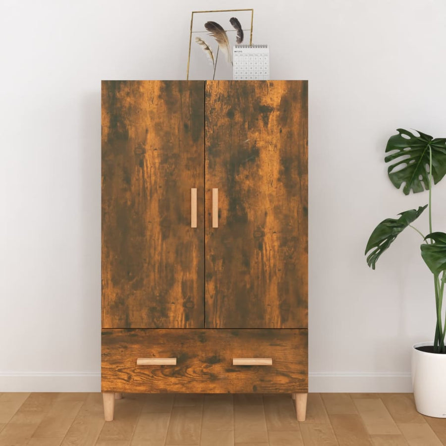 Hoge Kast 70X31X115 Cm Bewerkt Hout Gerookt Eikenkleurig