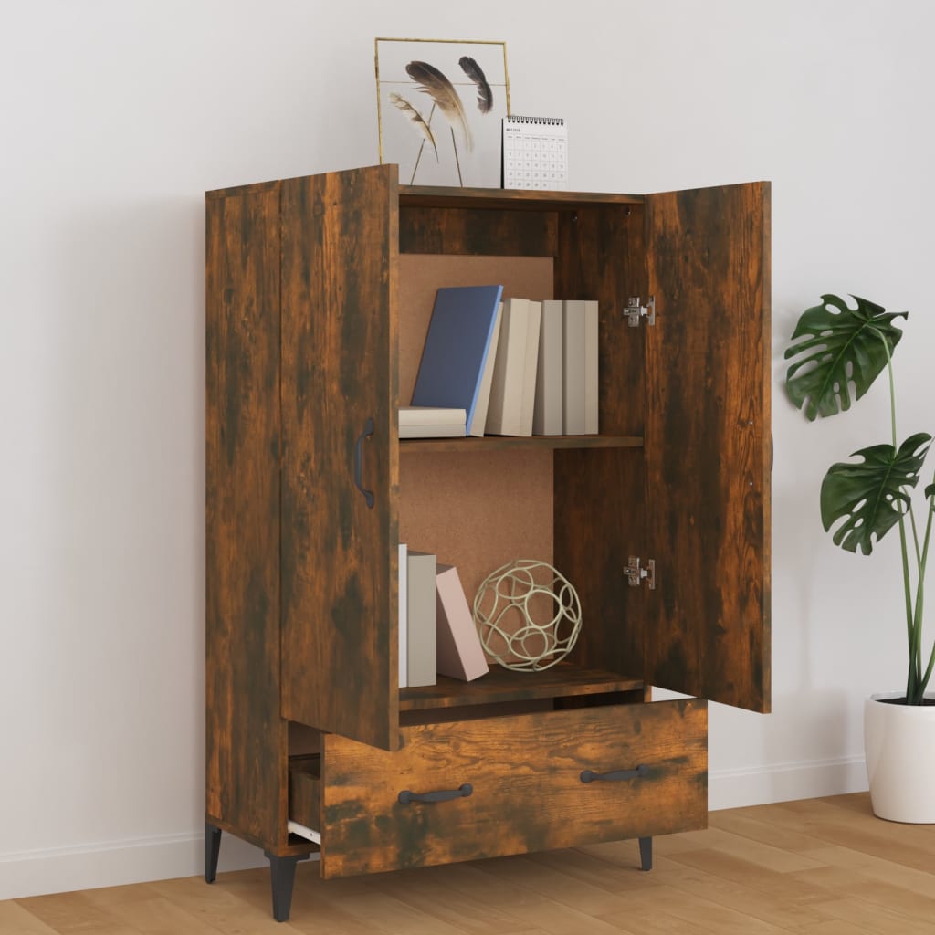 Hoge Kast 70X31X115 Cm Bewerkt Hout Gerookt Eikenkleurig