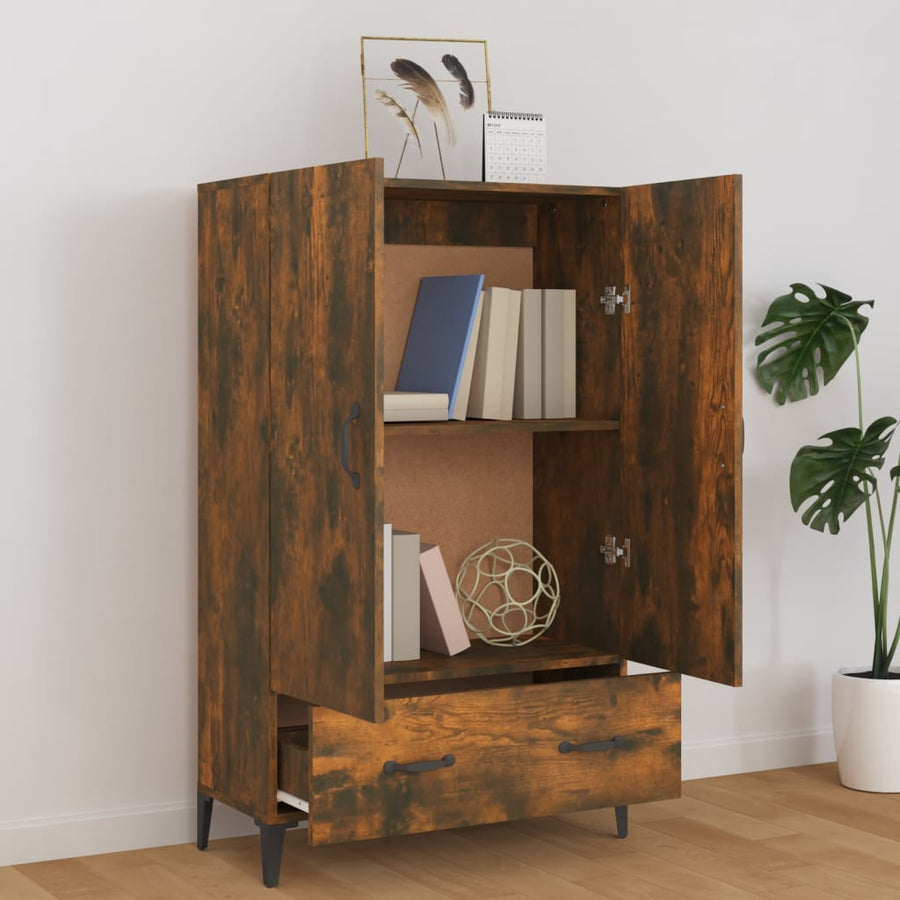 Hoge Kast 70X31X115 Cm Bewerkt Hout Gerookt Eikenkleurig