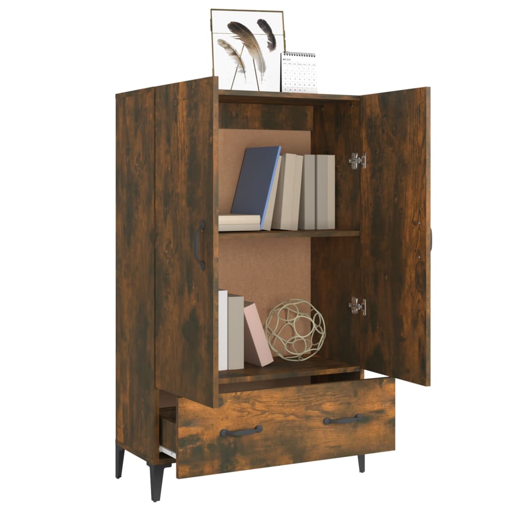 Hoge Kast 70X31X115 Cm Bewerkt Hout Gerookt Eikenkleurig