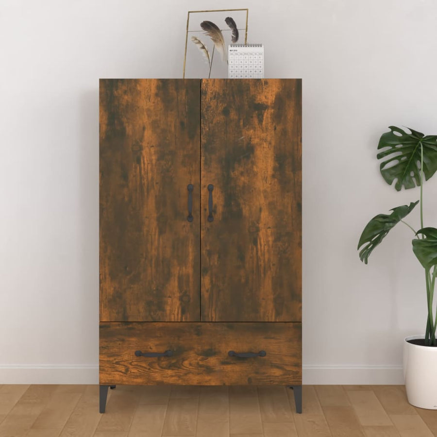 Hoge Kast 70X31X115 Cm Bewerkt Hout Gerookt Eikenkleurig