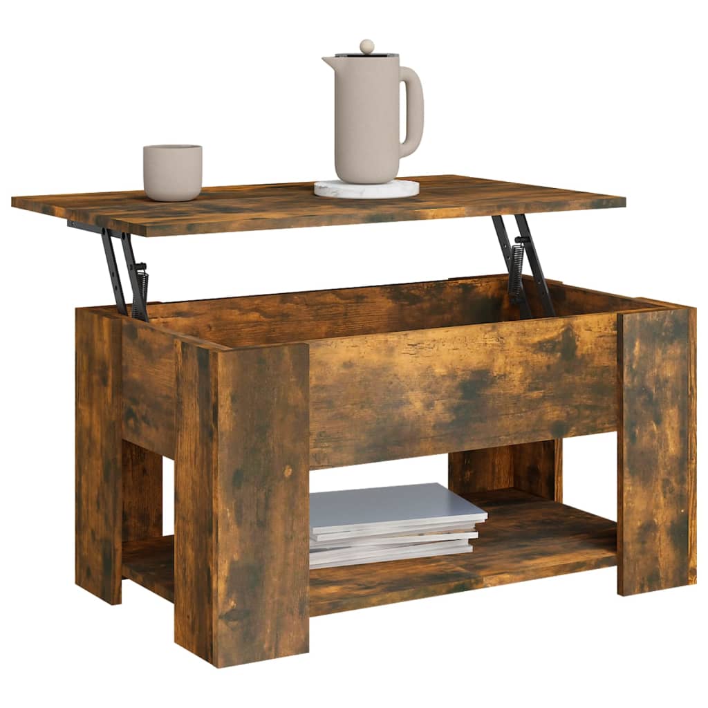 Salontafel 79X49X41 Cm Bewerkt Hout Gerookt Eikenkleurig