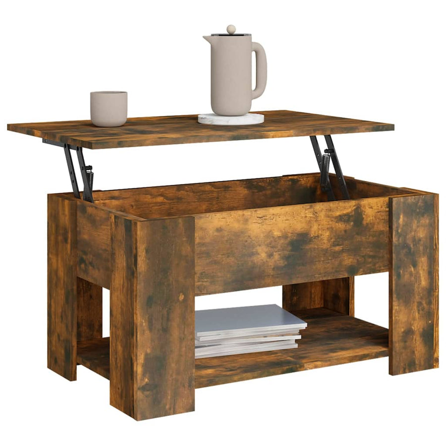 Salontafel 79X49X41 Cm Bewerkt Hout Gerookt Eikenkleurig