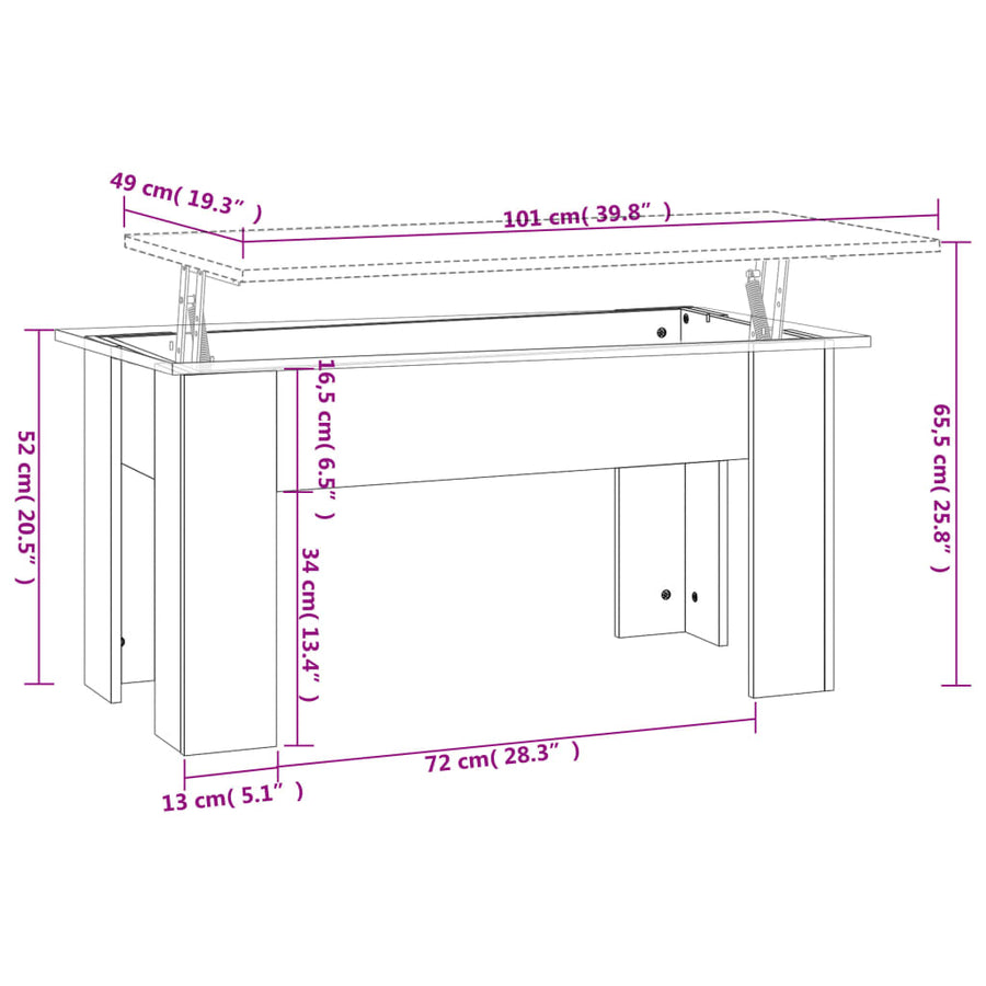 Salontafel 101X49X52 Cm Bewerkt Hout Kleurig 101 x 49 x 52.5 cm