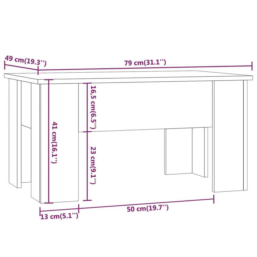 Salontafel 79X49X41 Cm Bewerkt Hout Eikenkleurig 79 x 49 x 42.5 cm