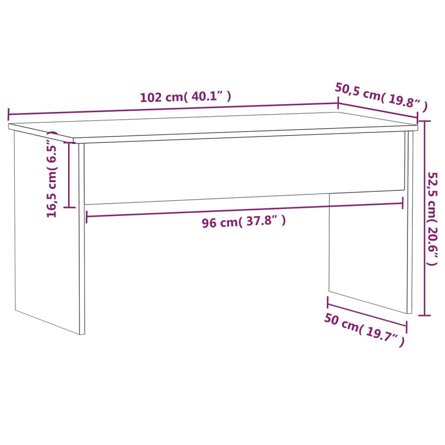 Salontafel 102X50,5X52,5 Cm Bewerkt Hout Eiken 102 x 55 x 52.5 cm