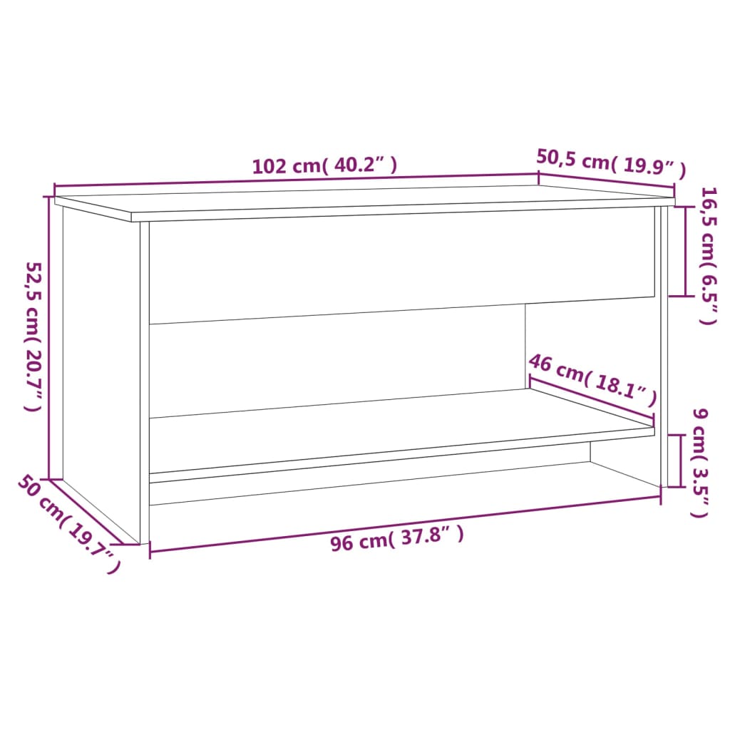 Salontafel 102X50X52,5 Cm Bewerkt Hout Eikenkleur Grijs sonoma