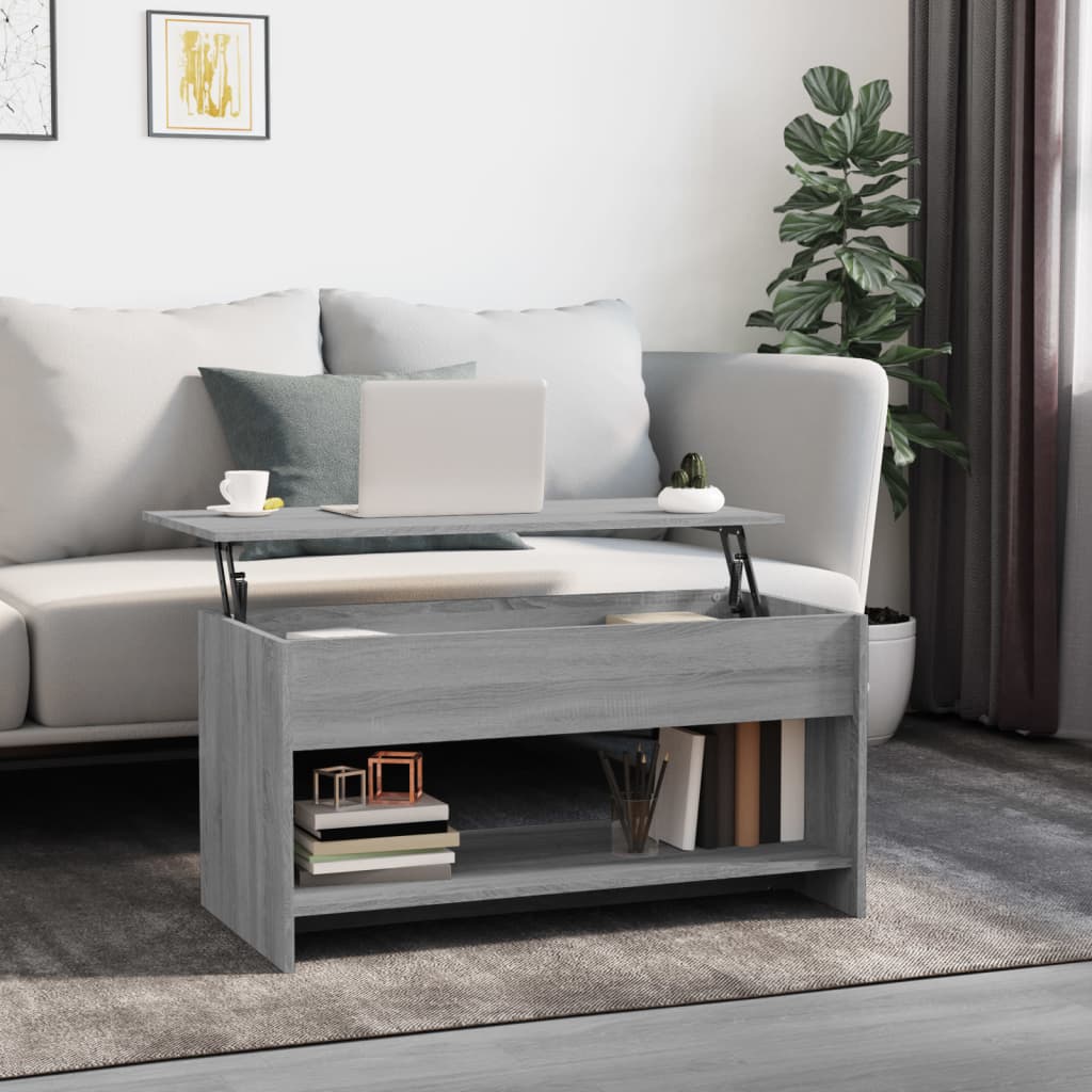 Salontafel 102X50X52,5 Cm Bewerkt Hout Eikenkleur Grijs sonoma