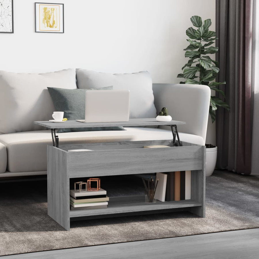 Salontafel 102X50X52,5 Cm Bewerkt Hout Eikenkleur Grijs sonoma