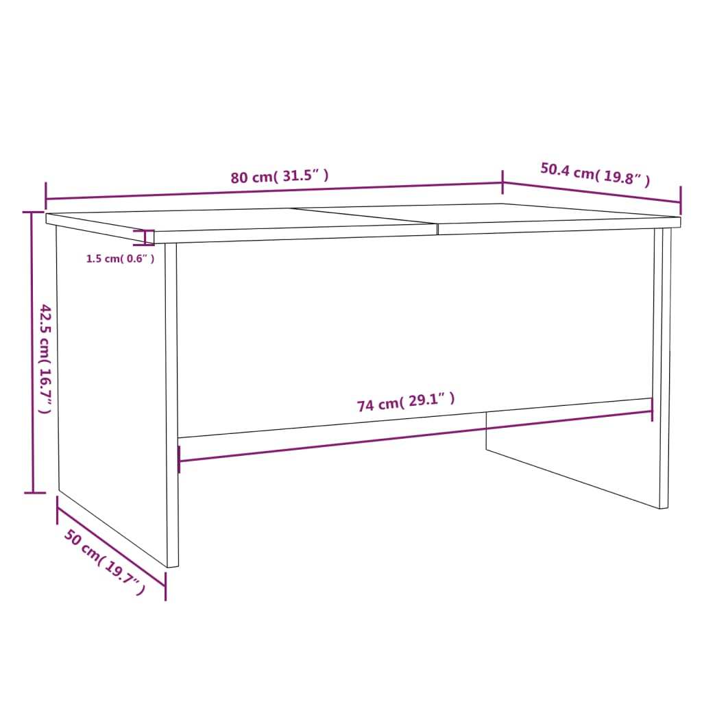Salontafel 80X50X42,5 Cm Bewerkt Hout Eikenkleurig Grijs sonoma