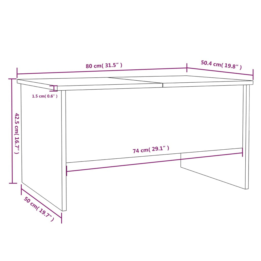 Salontafel 80X50X42,5 Cm Bewerkt Hout Eikenkleurig Grijs sonoma
