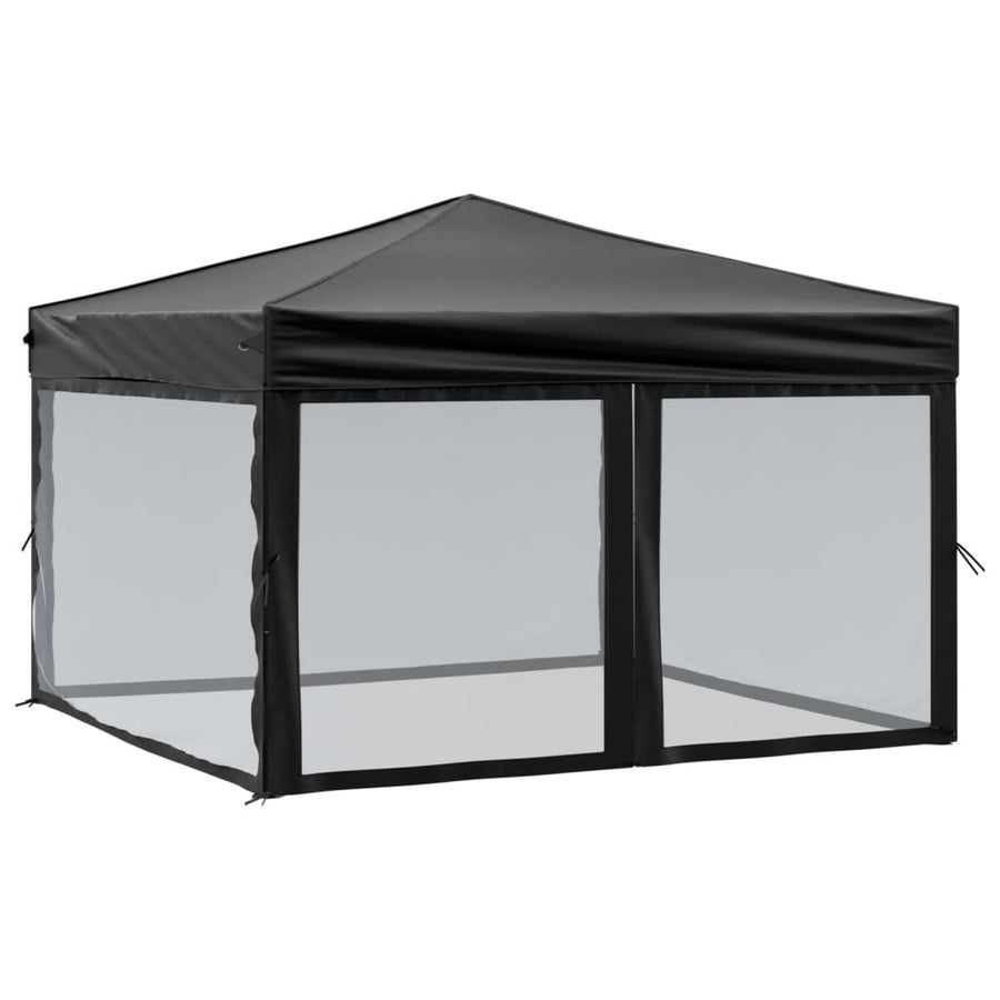 Partytent Inklapbaar Met Zijwanden 3X3 M Zwart 3 x 3 m