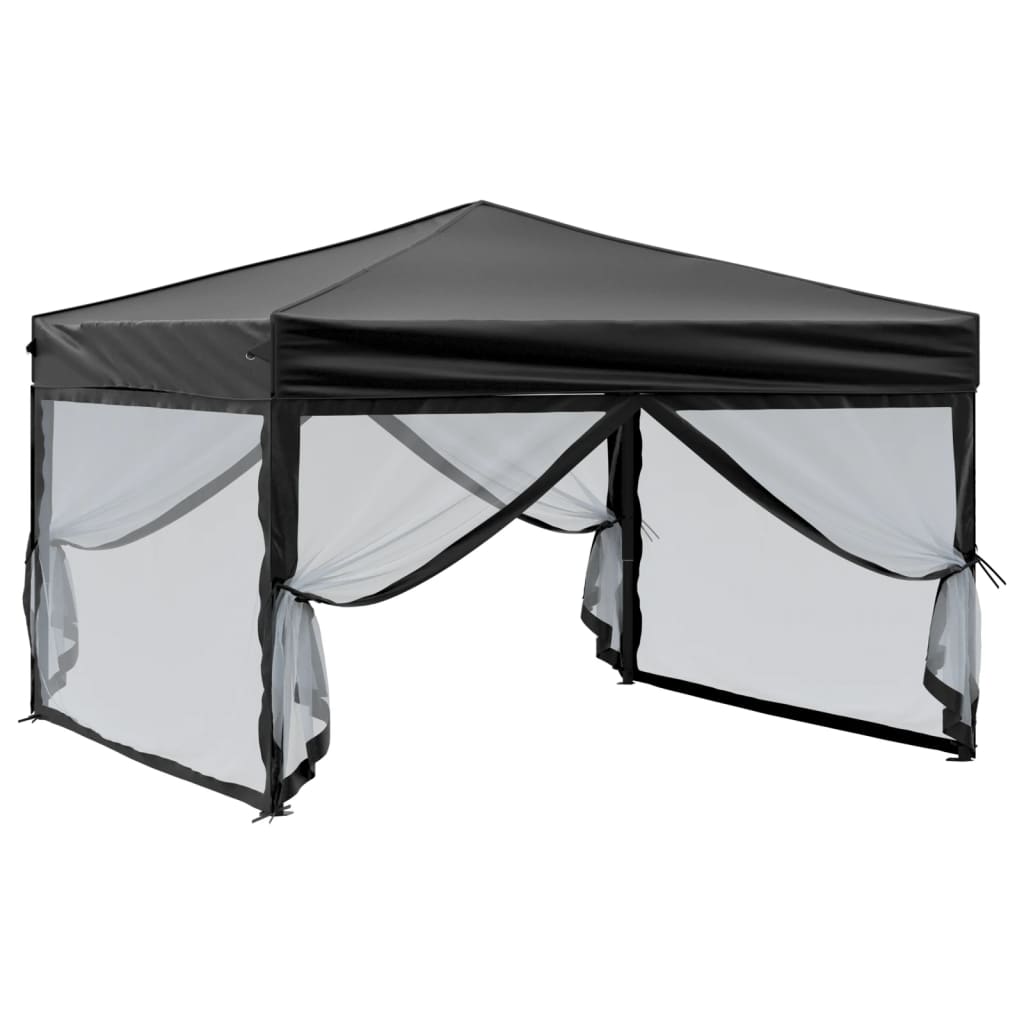 Partytent Inklapbaar Met Zijwanden 3X3 M Zwart 3 x 3 m