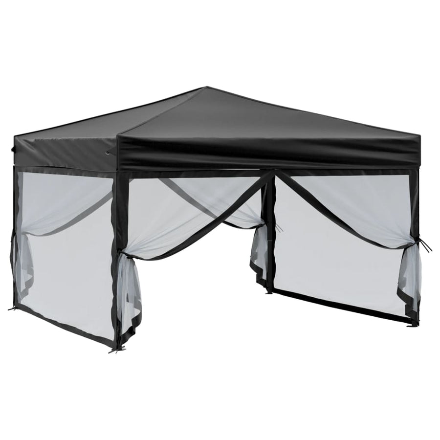 Partytent Inklapbaar Met Zijwanden 3X3 M Zwart 3 x 3 m