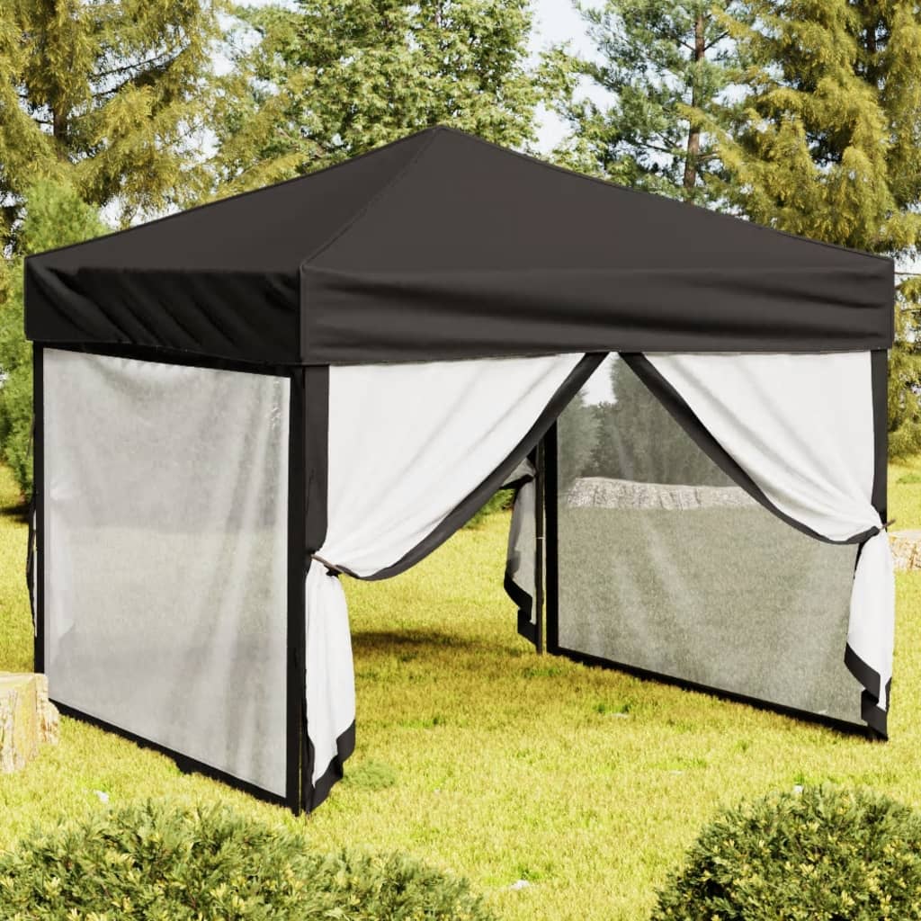 Partytent Inklapbaar Met Zijwanden 3X3 M Zwart 3 x 3 m