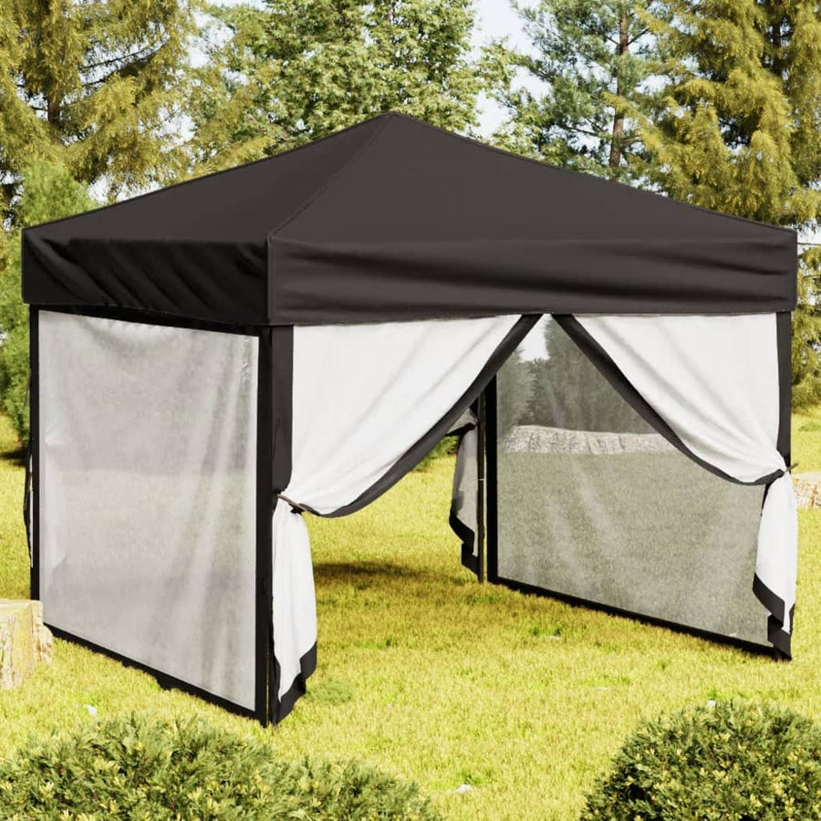 Partytent Inklapbaar Met Zijwanden 3X3 M Zwart 3 x 3 m