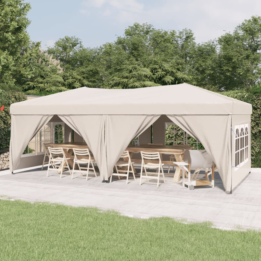 Partytent Inklapbaar Met Zijwanden 3X6 M Crèmekleurig 3 x 6 m
