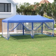 Folding party tent with side panels 3x6 m blue