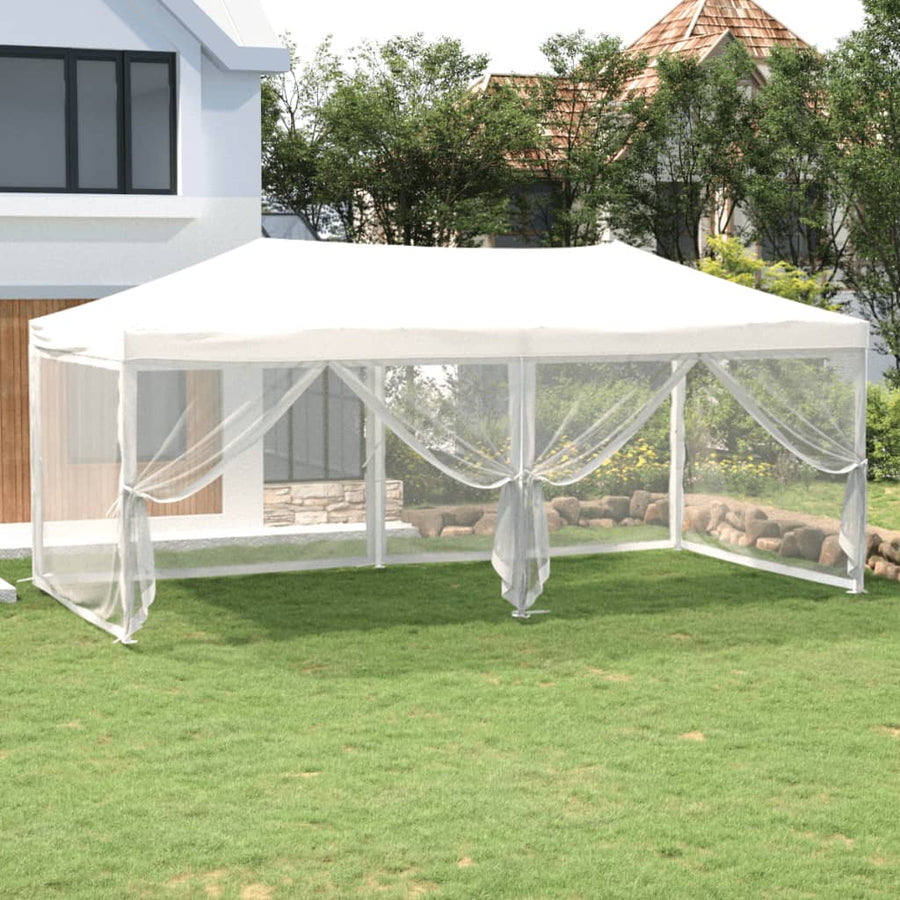 Partytent Inklapbaar Met Zijwanden 3X6 M Wit 3 x 6 m