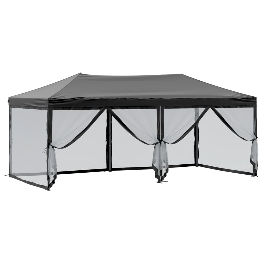 Partytent Inklapbaar Met Zijwanden 3X6 M Zwart 3 x 6 m