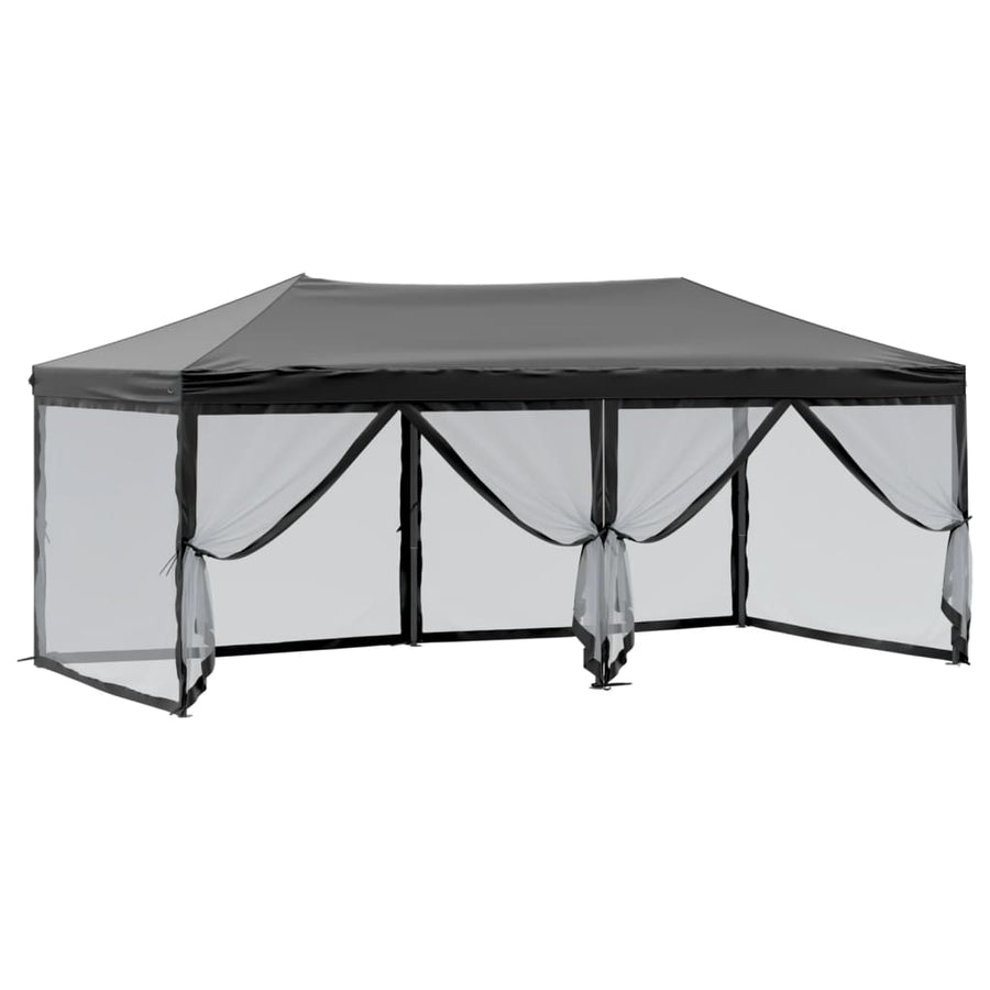 Partytent Inklapbaar Met Zijwanden 3X6 M Zwart 3 x 6 m