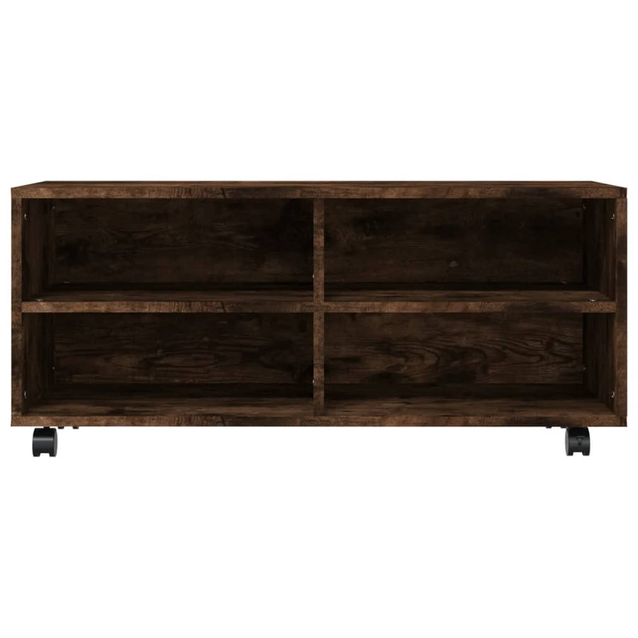 Tv-meubel met wieltjes 90x35x35 cm bewerkt hout Gerookt eiken