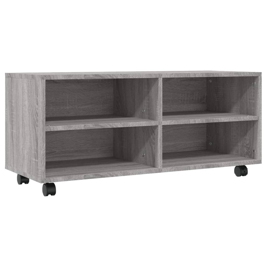 Tv-meubel met wieltjes 90x35x35 cm bewerkt hout grijs sonoma