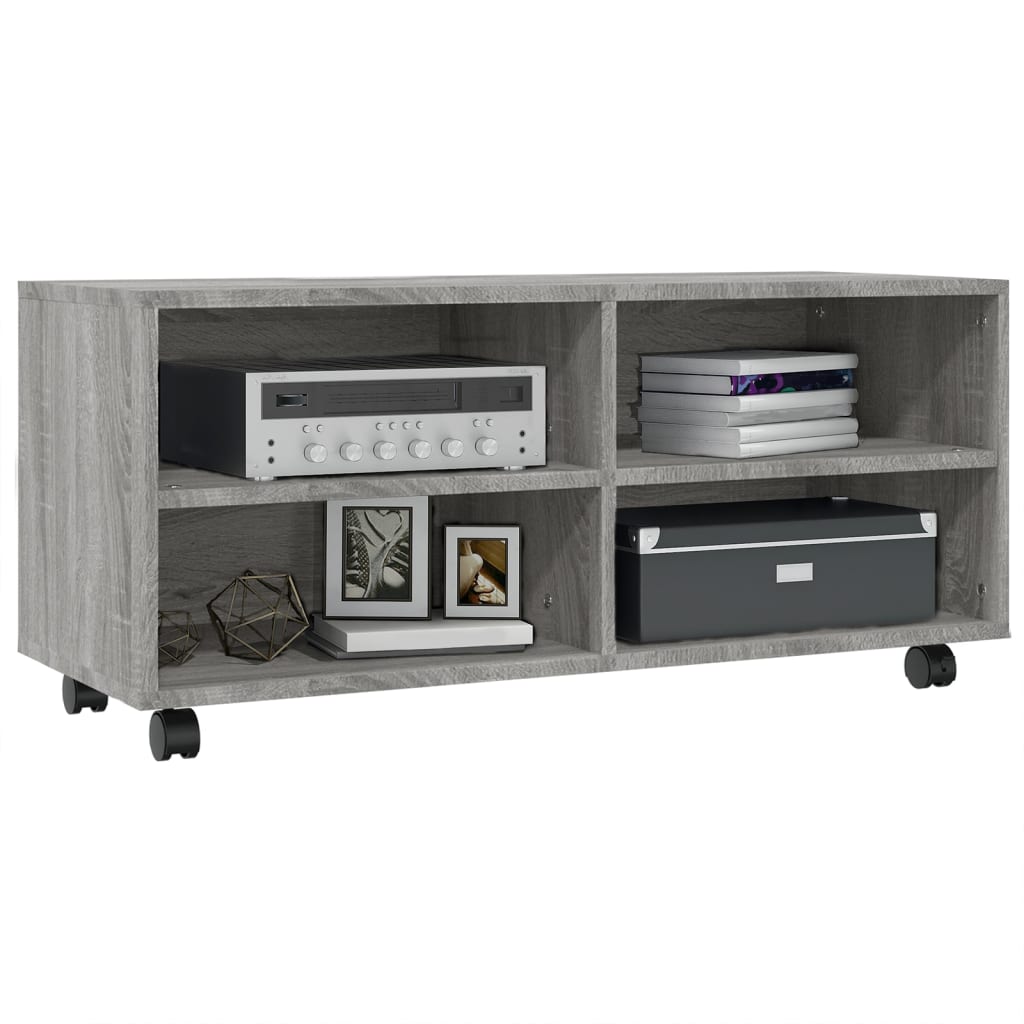 Tv-meubel met wieltjes 90x35x35 cm bewerkt hout grijs sonoma
