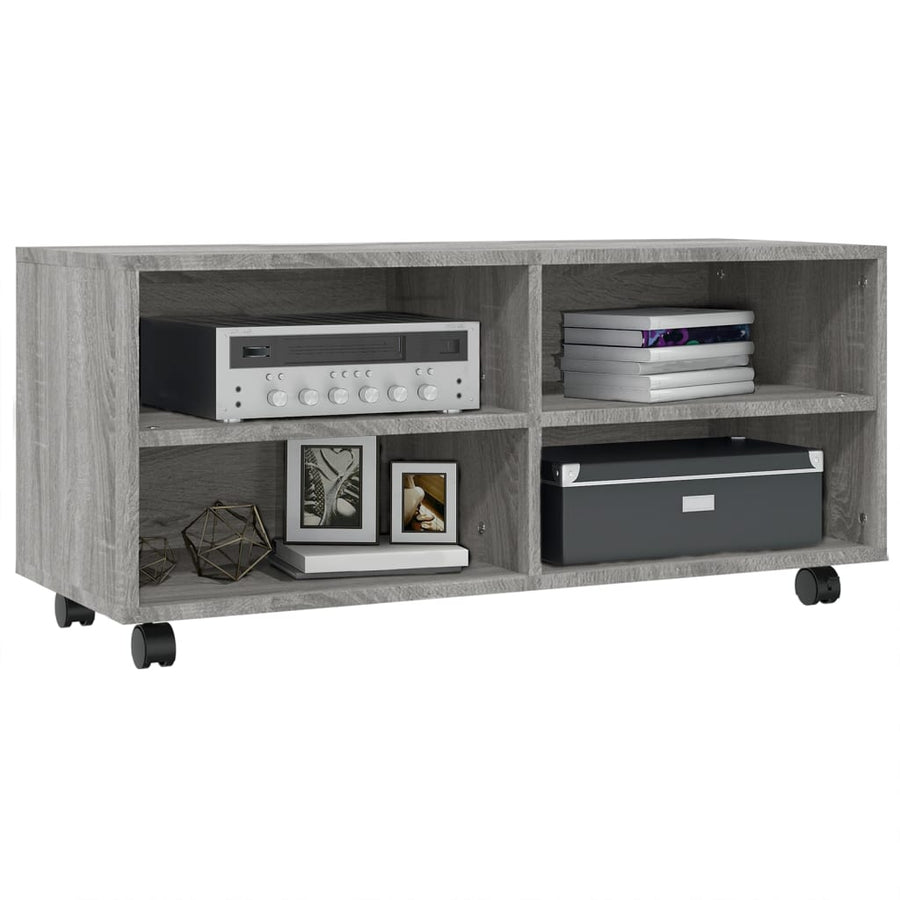 Tv-meubel met wieltjes 90x35x35 cm bewerkt hout grijs sonoma