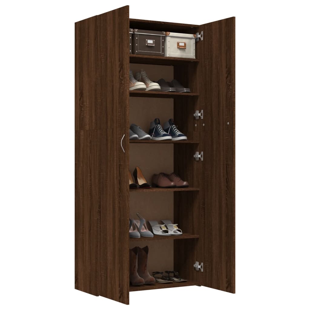 Schoenenkast 80x35,5x180 cm bewerkt hout bruin eikenkleur