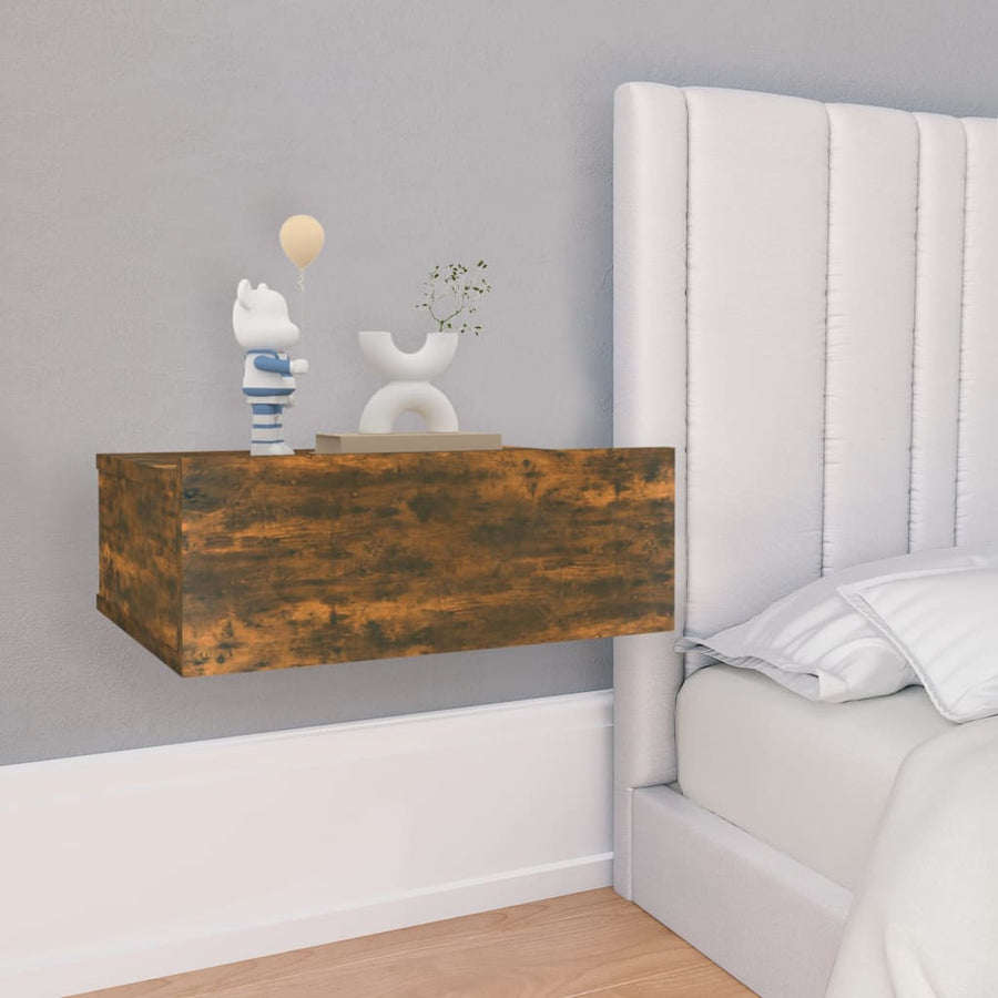 Nachtkastje zwevend 40x30x15 cm bewerkt hout gerookt eikenkleur Gerookt eiken