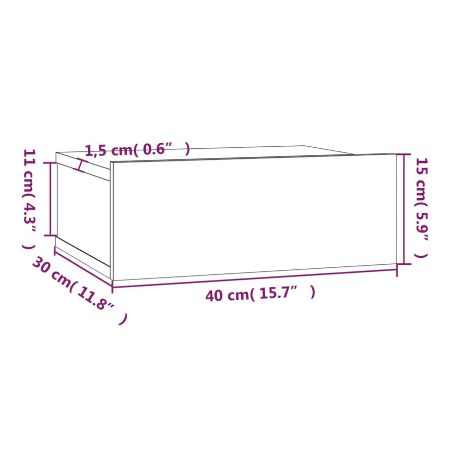 Nachtkastjes 2 st zwevend 40x30x15 cm bewerkt hout grijs sonoma 2 Grijs sonoma