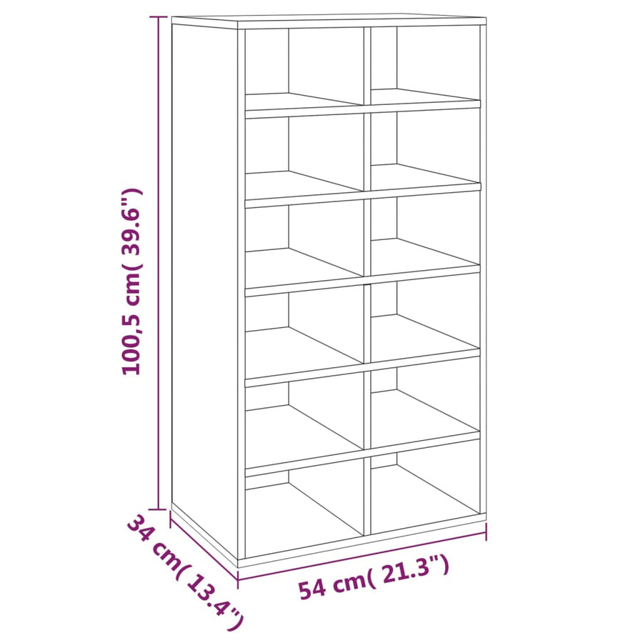 Schoenenrek 54x34x100,5 cm bewerkt hout gerookt eikenkleurig Gerookt eiken