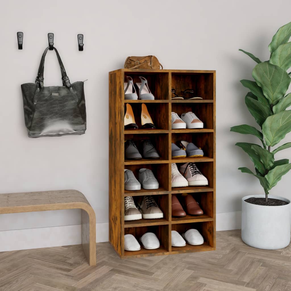Schoenenrek 54x34x100,5 cm bewerkt hout gerookt eikenkleurig Gerookt eiken