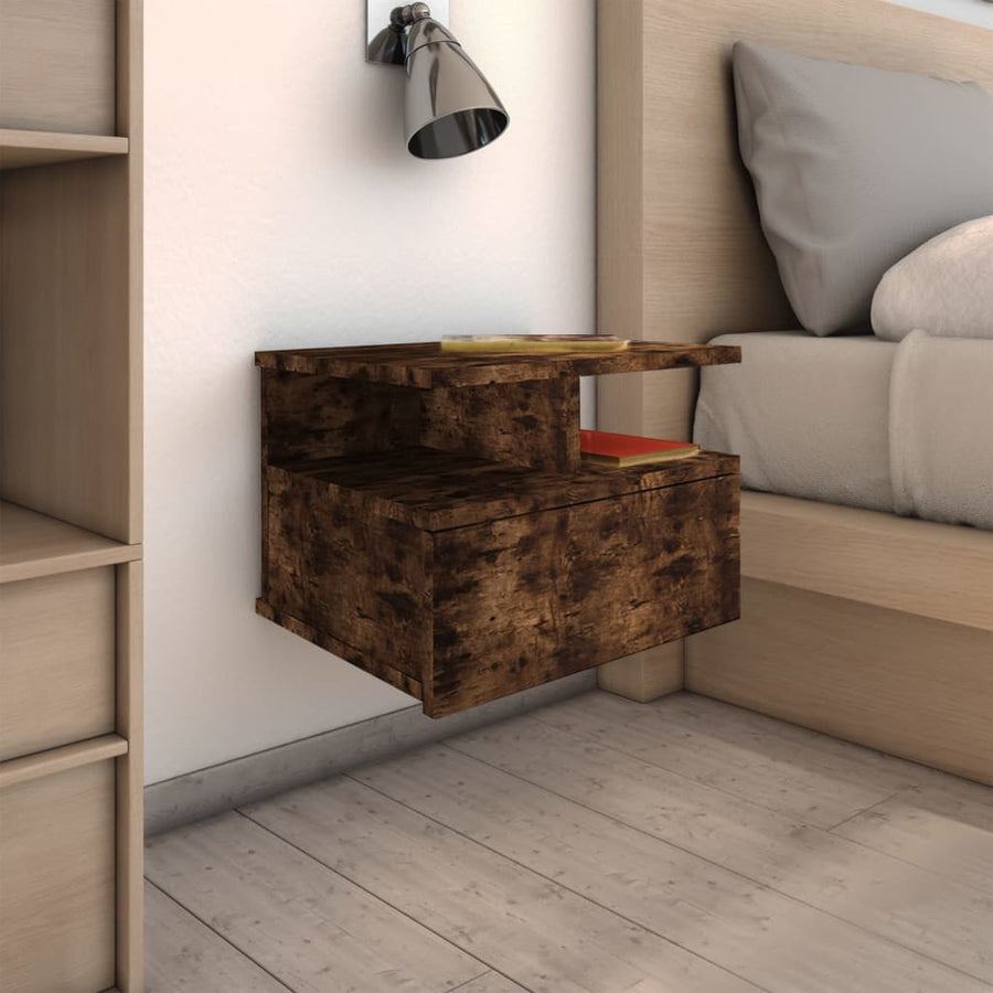 Nachtkastje zwevend 40x31x27 cm bewerkt hout gerookt eikenkleur Gerookt eiken