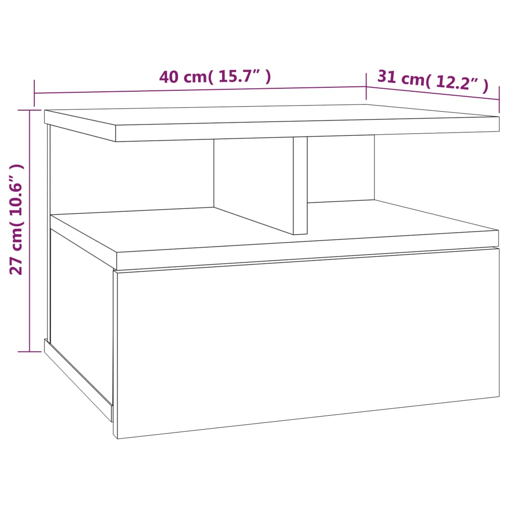 Nachtkastjes 2 st zwevend 40x31x27 cm bewerkt hout grijs sonoma