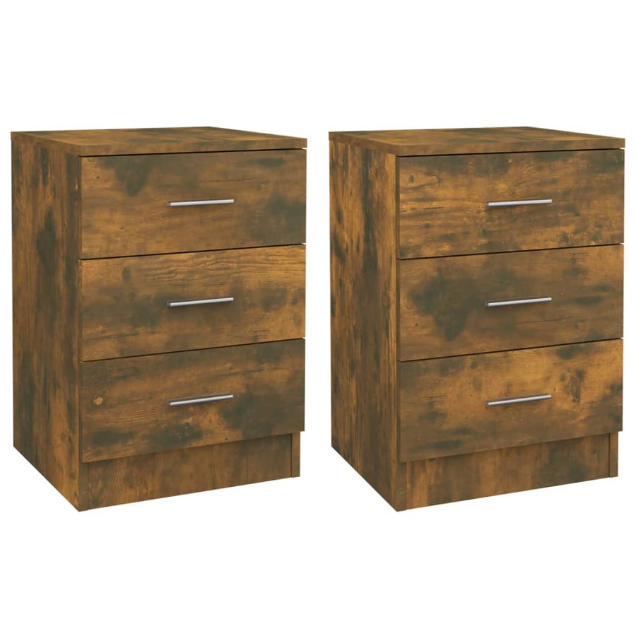 Nachtkastjes 2 st 38x35x56 cm bewerkt hout gerookt eikenkleurig 2 Gerookt eiken