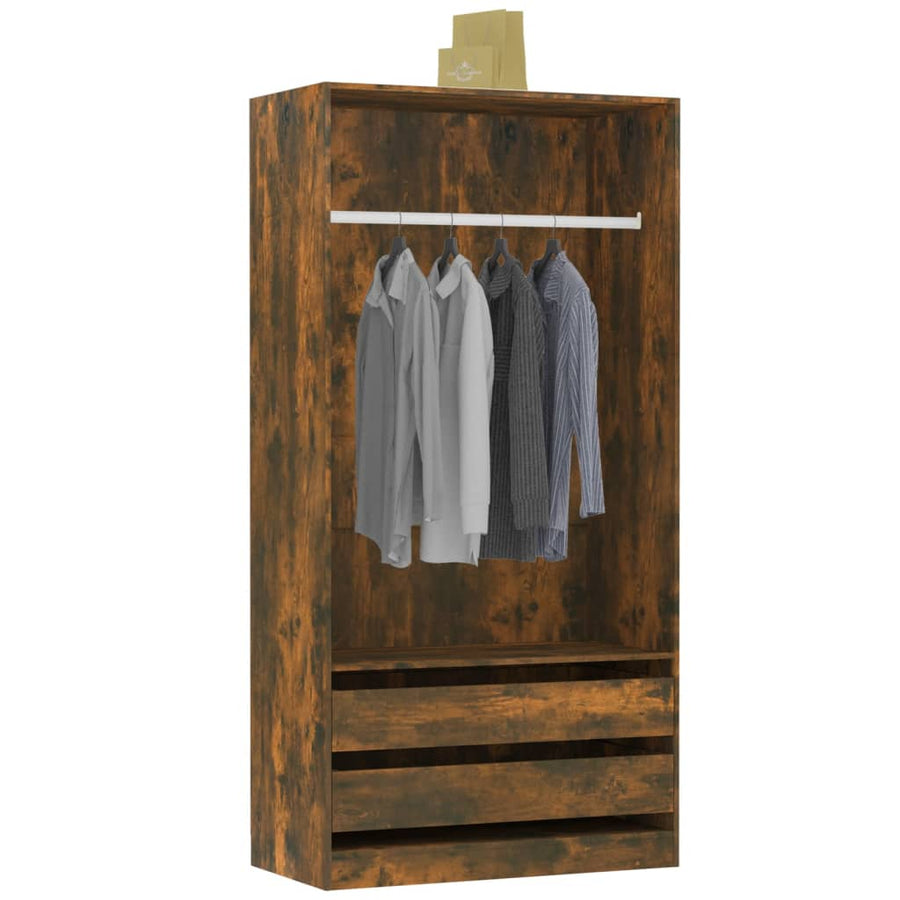 Kledingkast Bewerkt Hout Kleurig Gerookt Eiken 2 lades 100 x 50 x 200 cm