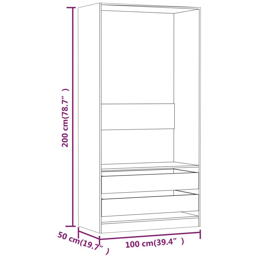 Kledingkast Bewerkt Hout Kleurig Gerookt Eiken 2 lades 100 x 50 x 200 cm