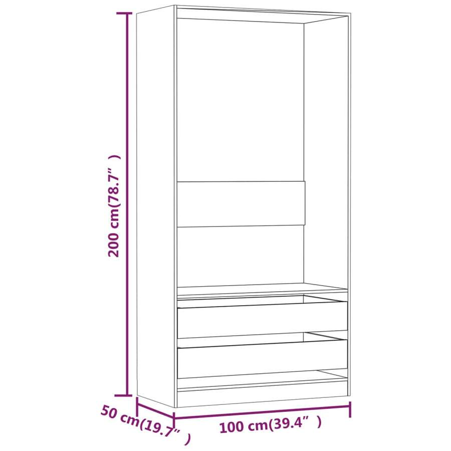 Kledingkast Bewerkt Hout Kleurig Gerookt Eiken 2 lades 100 x 50 x 200 cm