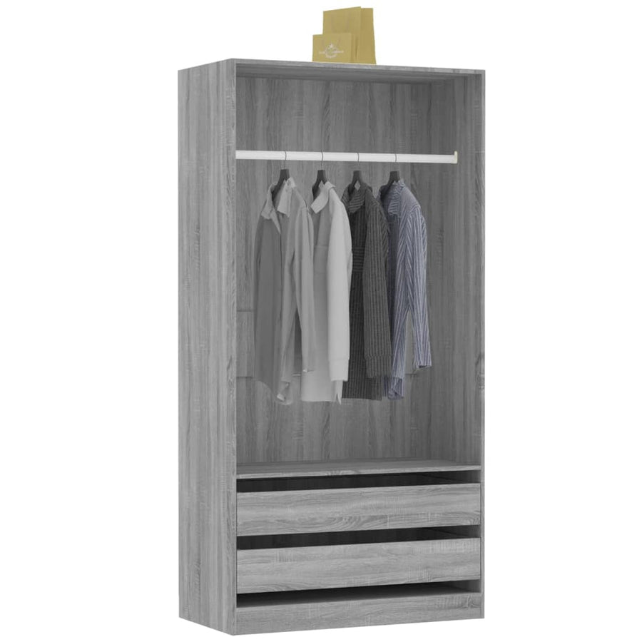 Kledingkast Bewerkt Hout Eikenkleur Grijs Sonoma 2 lades 100 x 50 x 200 cm